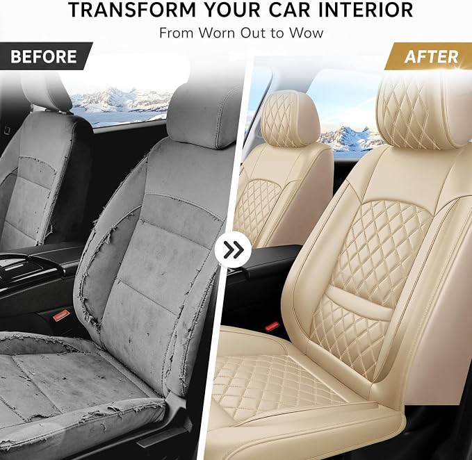 Fit Canyon Car Seat Covers for GMC Canyon 2015-2025 2026 - Luxury Leather, Anti-Slip, All-Weather, Waterproof & Breathable, Airbag Compatible, 2 Front Seats Only (Beige) - Image 4