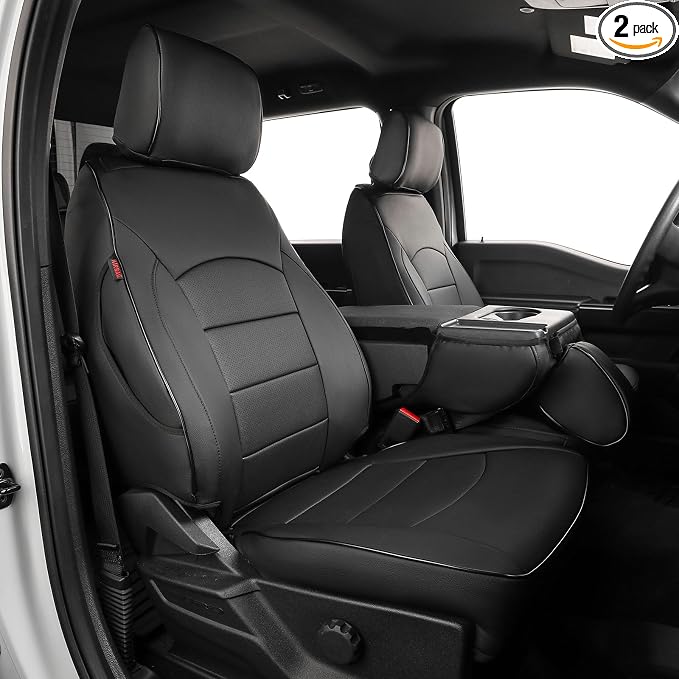EKR F150 Seat Covers Custom Fit for (RegularCab) 2021-2026 Ford F-150 XL/XLT & 2023-2026 F250/F350/F450 XL/XLT,(First Row Only),Heavy Duty Waterproof Protection for Work Trucks,Faux Leather(Black) by EKR