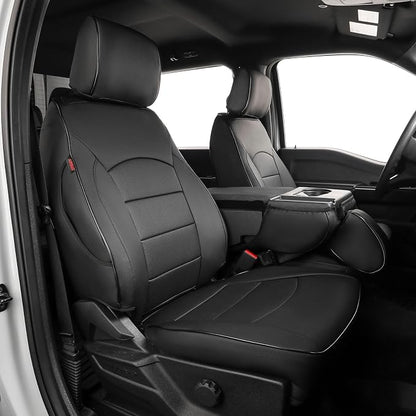 EKR F150 Seat Covers for (4 Door,SuperCrew) 2015-2020 Ford F150 & (CrewCab) 2017-2022 F250/F350/F450 Limited/King Ranch/Lariat/Platinum,Heavy Duty Protection for Work Trucks,Faux Leather(Black) by EKR