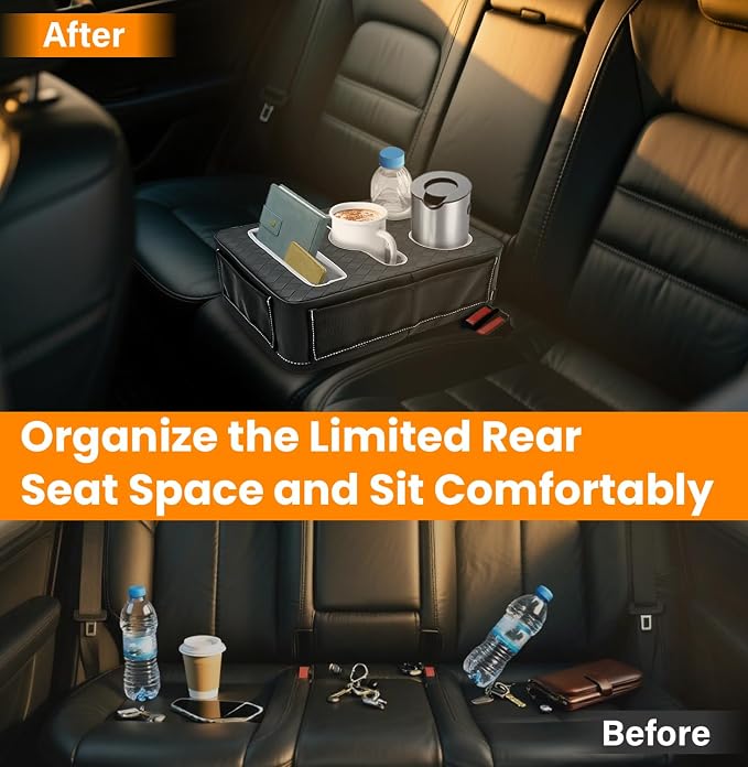 Car Cup Holder Back Seat Cup Holder for Car Truck Bed Organizer | Boat Couch Sofa Cup Holder Tray Expander Auto Rear Seat Organizer Storage PU Leather for Coffee Drinks Snacks Remote Phone - Image 8