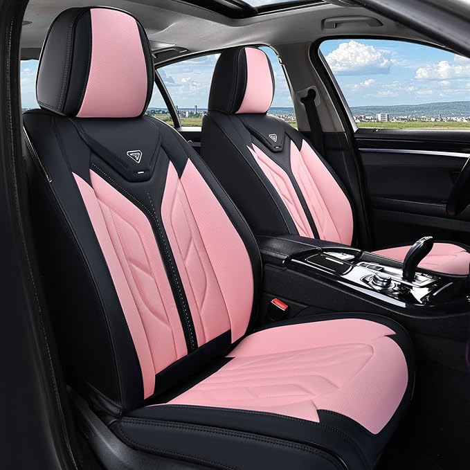 Coverado Car Seat Covers Full Set, Car Seat Protectors Leather Seat Covers for Cars, Automotive Seat Covers Car Accessories Universal Fit for Most Sedans SUV Pick-up Truck(Black&Pink) - Image 9