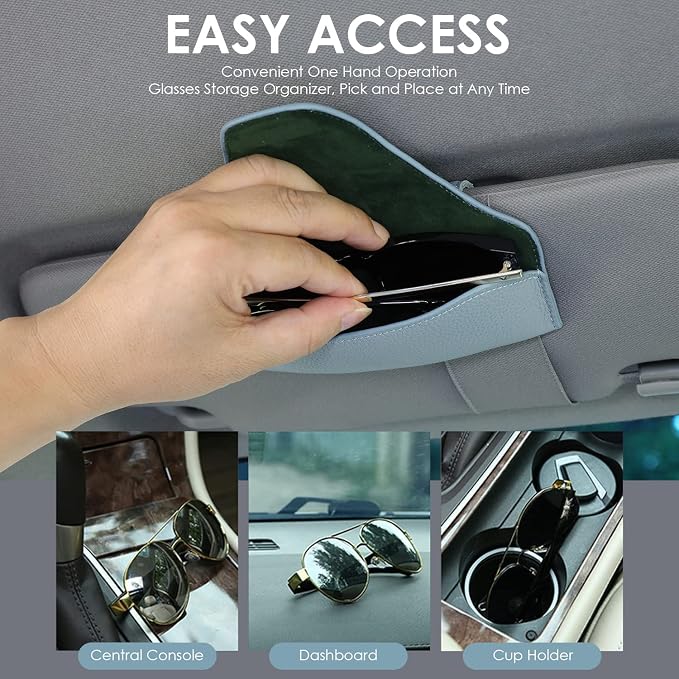 Magnetic Sunglass Holder for Car Visor Clip, Leather Car Glasses Holder, Visor Accessories Eyeglasses Holder Glasses Storage Case (02-Blue) - Image 4