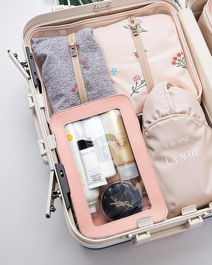 Clear Makeup Bags, TSA Approved Toiletry Bag with Zipper, Makeup Organizer for Carry-on Travel Essentials, Car Accessories Organizers Storage for Women Men (Clear-Pink) - Image 7