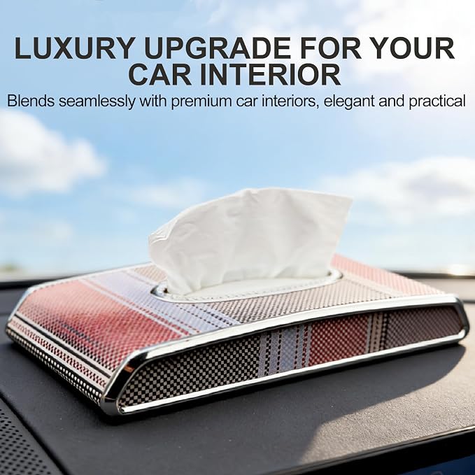 Car Tissue Holder, Flat Tissue Box for Car, Napkin Organizer | Kleenex Holder for Center Console, Armrest or Back Seat, Compact Car Accessories for Women & Men, Travel Essentials - Image 2