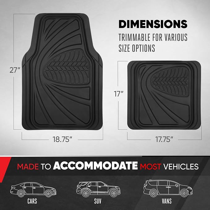 Motor Trend FlexTough Guard All-Weather Floor Mats for Cars – Black Waterproof Rubber Floor Mats, Universal Trim-to-Fit Automotive Accessories for Cars, Trucks & SUV - Image 2