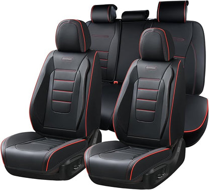 Coverado Car Seat Covers Full Set, Seat Covers for Cars, Car Seat Cover, Car Seat Protector, Nappa Leather Car Seat Cushion, Waterproof Car Seat Covers Front Seats and Back Fit for Most Cars (Redline) by COVERADOAUTO