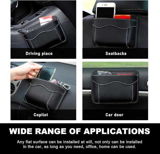 povtii 2 PCS Car Seat Side Pocket Organizer, PU Leather Cell Phone Sunglasses Storage Pocket, Mini Seat Gap Filler Pouch for Auto Seat Door Window Console, Interior Car Accessories (Black) - Image 6