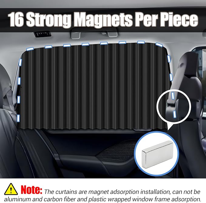 XCBYT Magnetic Car Side Window Shades, 2 Pack | 98% UV Block, Rear Seat Privacy, Strong Magnetic, Universal Fit, for Baby, Pets - Image 2