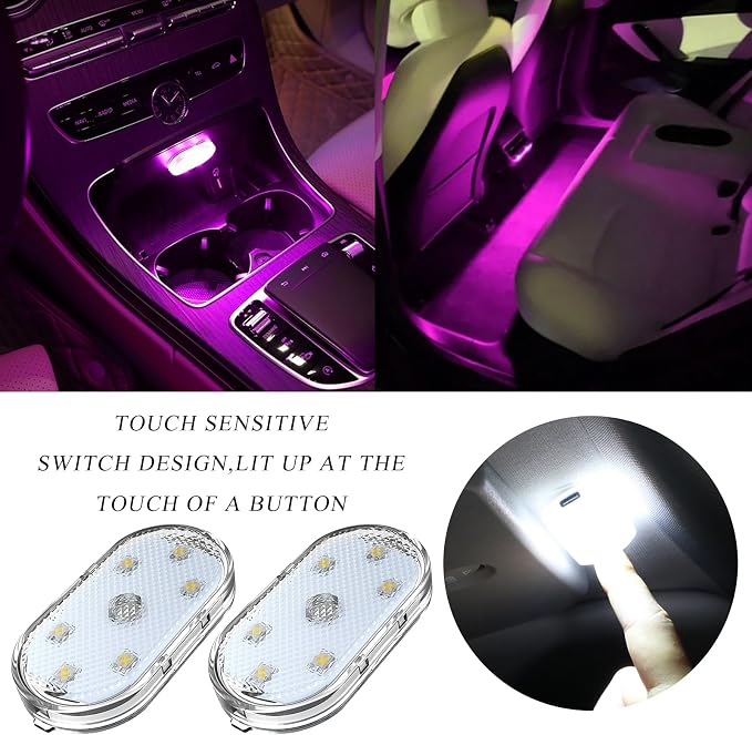 Wevdn 2 PCS Car LED Lights Interior Wireless, Magnetic Car Ambient Lighting with 6 Bright LED Lamp Beads, Portable USB Rechargeable Vehicle Interior Led Night Light for Car (Pink) - Image 5