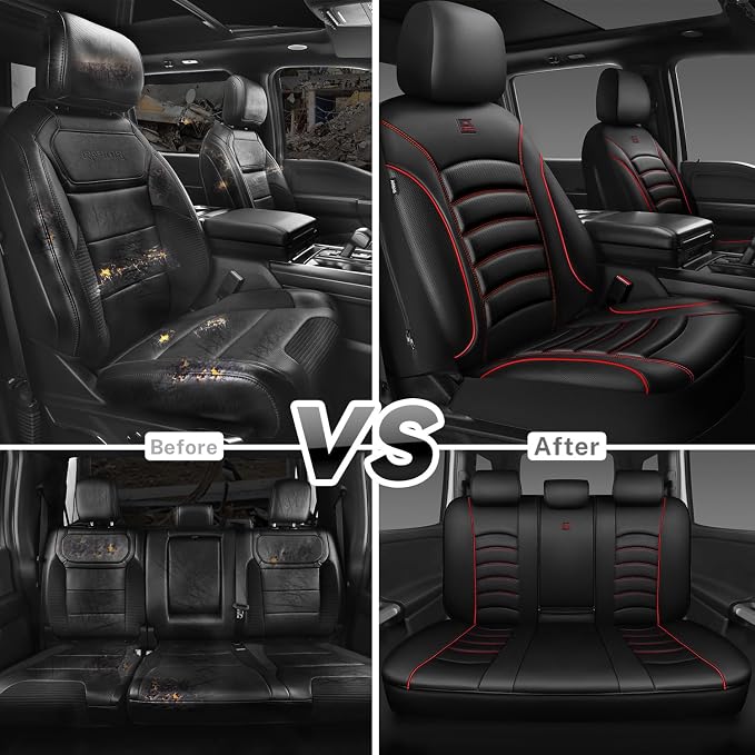 CAR PASS 3D Foam PU Leather Car Seat Covers, Universal Seat Covers Full Sets for Trucks SUV Sedan Automotive Seat Covers Armrest Airbag Compatible Waterproof Comfortable Faux Nappa Leather Black Red - Image 6