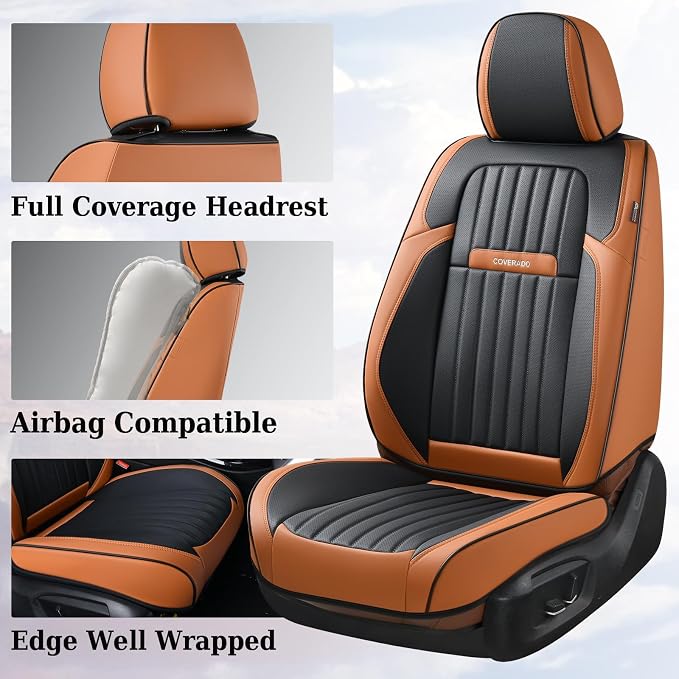 Coverado Car Seat Covers Front, Seat Covers for Cars, Waterproof 2-Pack Car Seat Cushions, Leather Carseat Seat Protectors, Universal Seat Covers Fit for Most Sedans SUV Pick-up Trucks(Brown&Black) - Image 4