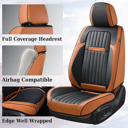 Coverado Car Seat Covers Front, Seat Covers for Cars, Waterproof 2-Pack Car Seat Cushions, Leather Carseat Seat Protectors, Universal Seat Covers Fit for Most Sedans SUV Pick-up Trucks(Brown&Black) - Image 4