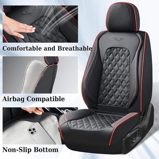 Coverado Front Seat Covers, Wear-Resistant Stain-Proof Cushions, Universal Fit for Most Vehicles, Waterproof Car Seat Protectors, Automotive Seat Covers-Red & Black Line Design - Image 2