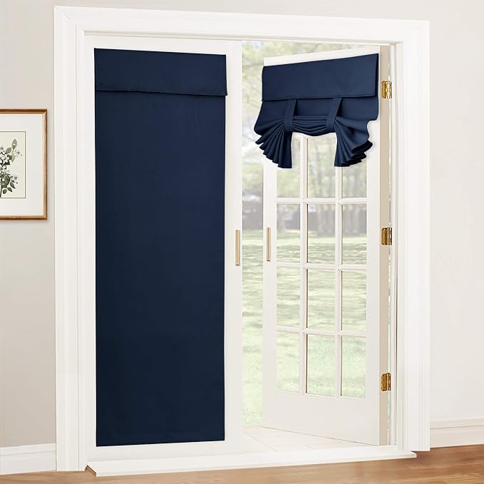 RYB HOME Blackout Curtain Privacy Window Drape for Living Room Bedroom Door | Self Adhesive, Thermal Insulated, For Patio Kitchen Front Entry Front Back Door Glass Window,W36 x L69, Navy Blue, 1 Panel by RYBHOME