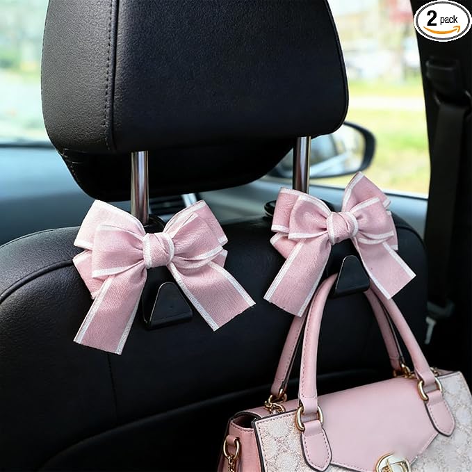 2PCS Car Seat Headrest Hooks, Car Purse Hook, Cute Bow Knot Vehicle Seatback Hanging Storage Organizer, Auto Seatback Decor Organizer Hanger for SUV Truck (Pink) by Unknown