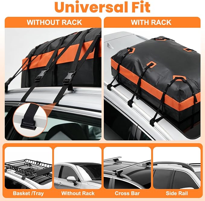 DUMOS Car Roof Bag Cargo Carrier Waterproof 20 Cubic Feet for All Vehicles | Rooftop Bag with Anti-Slip Mat, Combination Luggage Lock, Reinforced Straps & Door Hooks, Fit Vehicles with/without Roof Rack - Image 7