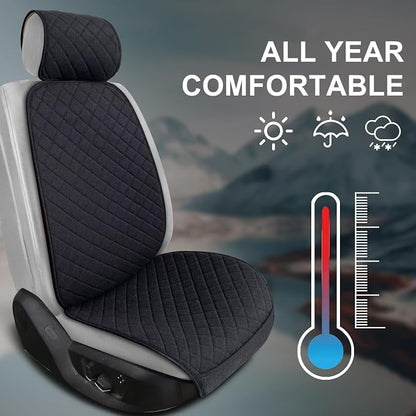 BOPUOVRE Linen Front Car Seat Covers Breathable Fabric | Car Seat Protector Universal Fit Cars Vans SUVs Trucks 2 Units Black - Image 6