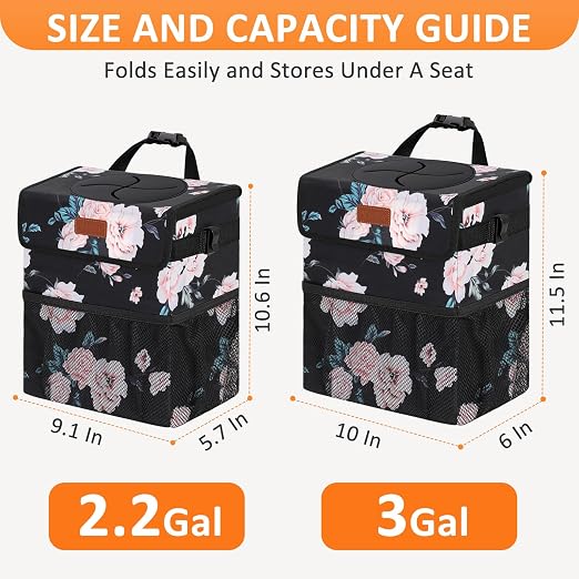 Vankor Car Trash Can with Lid Leak Proof Car Accessories for Women | 2.2 Gallon Cute Hanging Car Trash Bin for Men Car Truck Vehicle Sedan Interior Automotive Garbage Cans, Black Floral - Image 7
