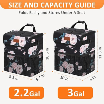 Vankor Car Trash Can with Lid Leak Proof Car Accessories for Women | 2.2 Gallon Cute Hanging Car Trash Bin for Men Car Truck Vehicle Sedan Interior Automotive Garbage Cans, Black Floral - Image 7