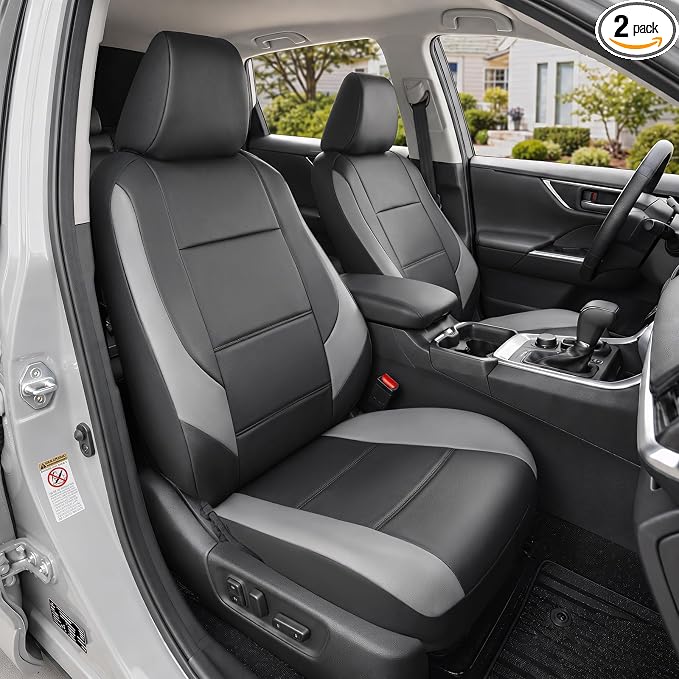 GIANT PANDA Front Seat Covers for Honda CRV HRV Civic Accord Element, Faux Leather Bucket Seat Cover Fit Honda Seat Protectors (Black & Gray) 2-Pack by GIANTPANDA