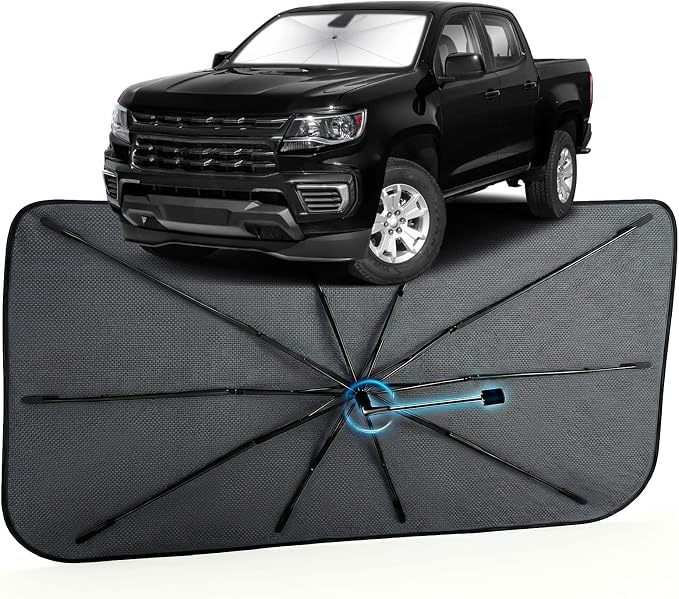Car Windshield Sun Shade Umbrella for Chevrolet Colorado 2015-2022, 1:1 Fit | [Reflective Coated Fabric] Car Shades Sun Visor Keep Car Cool and Protects Interior, Sunshade Umbrella for Front Window by MakeLifeBetter