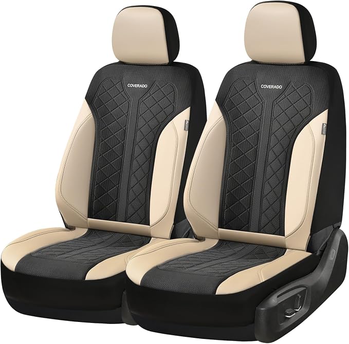 Coverado Front Seat Covers, Beige Seat Covers 2 Seats, Leather Car Protectors 2-Pack, Auto Seat Covers Spill-Proof Design Universal Fit for SUV, Vans, Sedan, Truck - Image 5