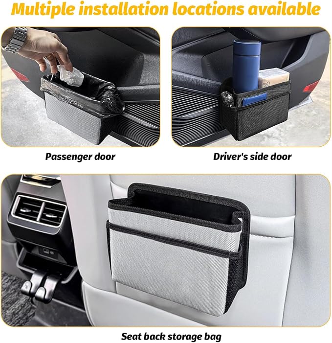 Bittwee Car Side Pocket Organizer, Hanging Trash Can for Car Door and Seat, Vehicle Mini Foldable Storage Bag Dustbin Container, Universal for Truck SUV Van (Beige) - Image 3