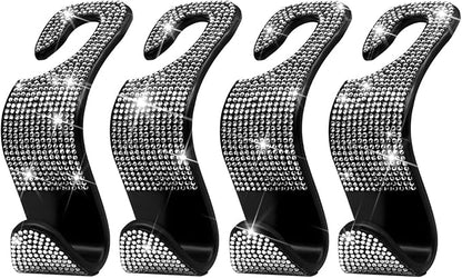 Car Purse Hook Bling Car Headrest Hook for Women Girls, 4 Packs Auto Back Seat Hangers Rear Headrest Hook for Purse, Bag, Handbag, Grocery (Silver) by Unknown