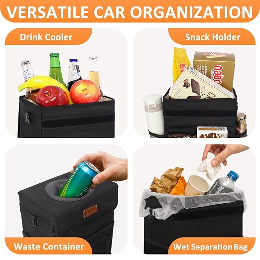Vankor Car Trash Can with Lid Leak Proof Car Accessories for Women | 3 Gallon Cute Hanging Car Trash Bin for Men Car Truck Vehicle Sedan SUV Interior Automotive Garbage Cans, Black - Image 6