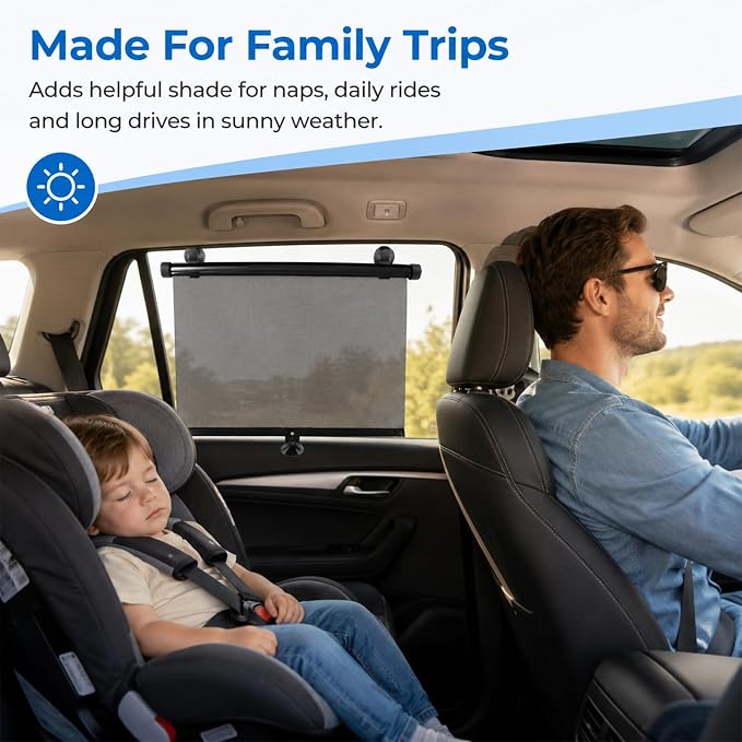 2 Pack Retractable Car Side Window Sun Shade, 15.7" x 17.7" Roller Sunshade with Suction Cups, Blocks Heat UV Rays, Privacy Protection for Baby Kids, Universal Fit for Cars, SUVs, Trucks, Black - Image 6