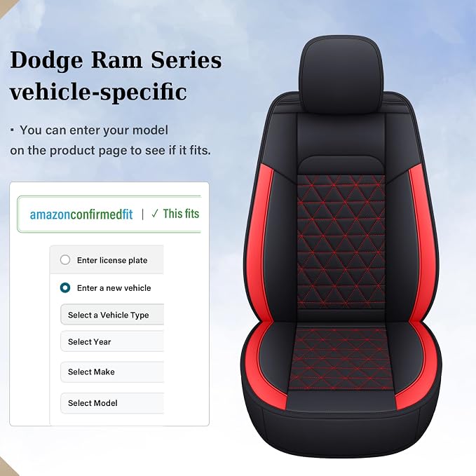 Coverado Seat Covers Full Set, Waterproof RAM 1500 Seat Cover Compatible with 2002-2026 Dodge RAM 1500 2500 3500 Truck Pickup Crew Double Mega Quad Cab with Flat Bench, Red - Image 9