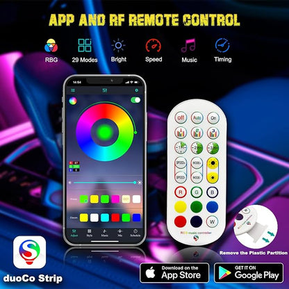Jushope Interior Car LED Strip Lights, RGB USB Car Ambient Lighting with Wireless APP & Remote Control, Car Accessories Fiber Optifc Lights Sync to Music (2 LED/157 inches) - Image 3