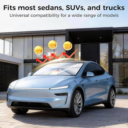 Windshield Sun Shade Umbrella, Foldable Car Sunshade for Front Windshield, UV Block & Heat Reduction Sunshade, Durable Reinforced Frame, Easy Install Sunshade for Cars, SUVs & Trucks (57" x 32") - Image 9
