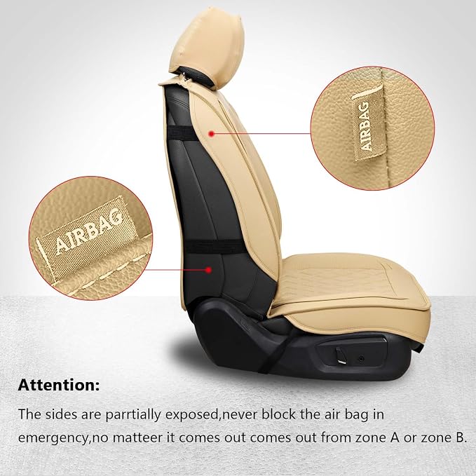 Front Seat Covers,Leather Car Seat Covers for Most Sedan Truck SUV | Seat Covers Beige ,Waterproof Car Seat Covers,2pcs Front Seat Protector Vehicle Seat Cushion For Families Pets Commuters - Image 2
