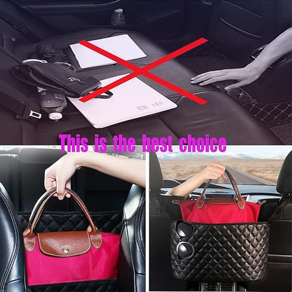 Car Net Pocket Handbag Holder，Purse Holder for Between Seats，Leather Seat Back Organizer Mesh Large Capacity Bag，Handbag Between The Two Seats - Image 3