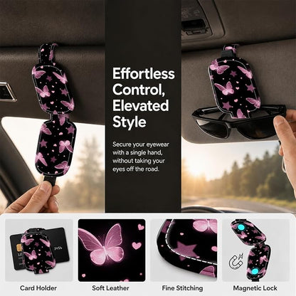 Sunglasses Holder for Car Visor, PU Leather Glasses Clip Organizer, Cute Magnetic Eyeglass Holder for Vehicle Sun Visor, Car Interior Accessory for Women & Men, Butterfly Night - Image 5