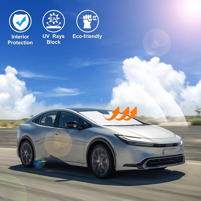 Windshield Sun Shade for 2023-2026 Toyota Prius Accessories | Full covered for windshield, Foldable & Durable, Block UV Rays, Reduce Heat, Easy to install, Keep Car Cooler - Image 5