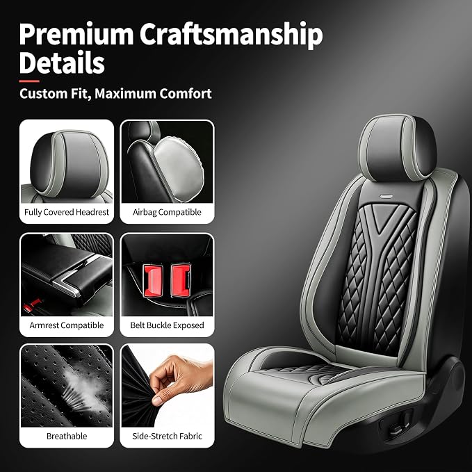 for Subaru Outback 2007-2026 Car Seat Covers, Full Set, Gray | Luxury Full Coverage Leather Seat Protectors, Waterproof Breathable, Non-Slip, Easy to Install, Airbag Compatible, All-Season - Image 7