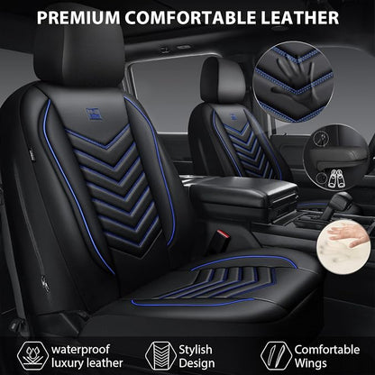 CAR PASS 3D Foam Faux Leather Seat Covers Full Set, Waterproof Leather Seat Cover for Cars, Luxury Universal Fit for SUV Truck Sedan Automotive, Armrest Airbag Compatible Anti-Slip, Black and Blue - Image 2