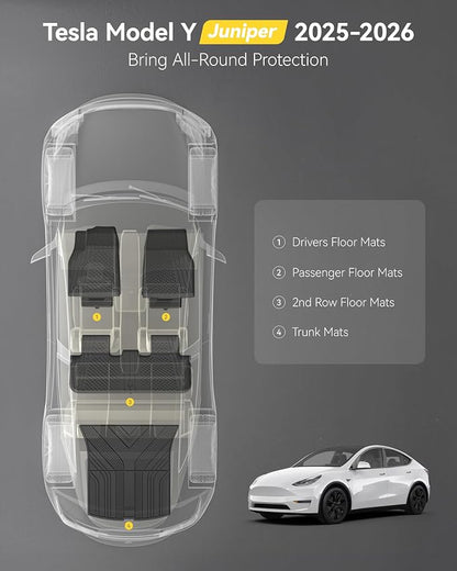 3W Tesla Model Y Juniper Floor Mats 5PCS (Not for Standard) Lumedge TPE | Rear Cargo Liner, Custom Fit 2025 2026 Model Y Accessories, TPE All Weather Non-Slip, Black, Over 10 Years Lifespan - Image 3