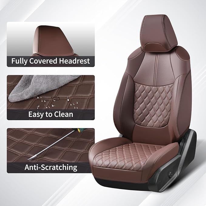 Huidasource Custom Fit RAV4 (Gas Only) Front Seat Covers, Coffee Waterproof Faux Leather Full-Coverage for 2019-2024 Toyota RAV4 LE/XLE & XLE Premium/Limited (Does Not Fit Adventure and TRD Off-Road) - Image 4