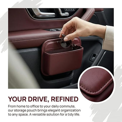 Car Seat Side Pocket Organizer, Self-Adhesive Leather Vehicle Seat Console Storage Pouch Box for Phones, Keys, Pens, Auto Interior Door Organizer Pocket Bag, Universal for Vehicles (Wine Red) - Image 5