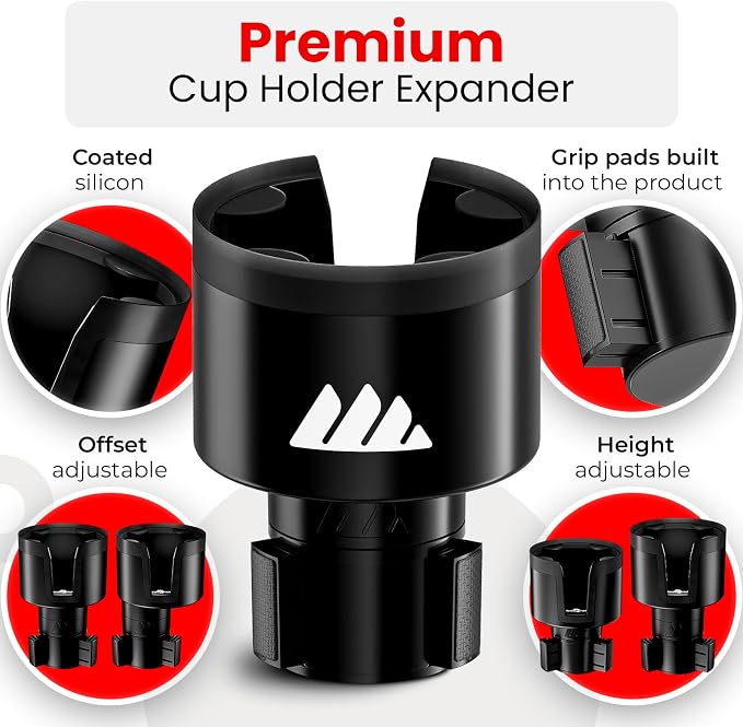 Integral Ultimate Car Cup Holder Expander with Adjustable Base & Organizer | Fits Yeti 14/24/36/46oz, Hydro Flask 32/40oz, Ramblers, mugs & 3.4-4.0in bottles, rubber-tab adjustable base - Image 7