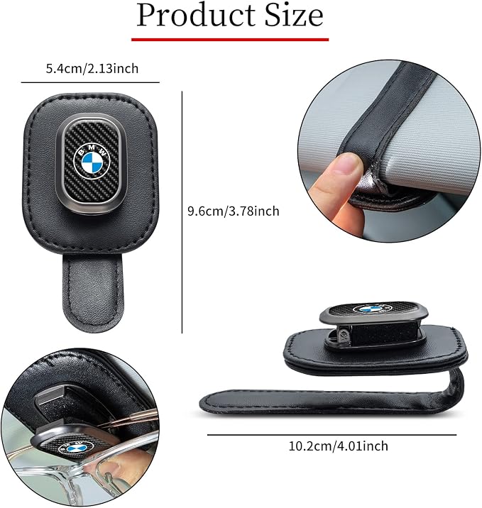 Sunglasses Holder, Leather Glasses Holders Compatible with BMW Series Car Sun Visor, Eyeglasses Hanger and Ticket Card Clip Eyeglasses Mount for Car, for Accessories, Black - Image 4