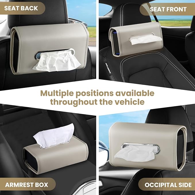 WHHMK Large Car Tissue Holder Refill Easily Clamshell Opening, Grey 1PC | Tissue Box Cover Keep Car Tidy, Premium PU Leather Backseat Napkin Rectangle Organizer in Auto, Fits 100-150 Count Tissues - Image 5