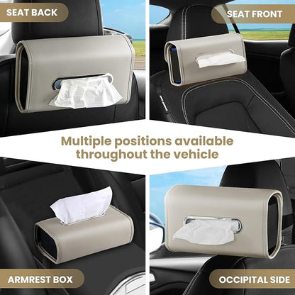 WHHMK Large Car Tissue Holder Refill Easily Clamshell Opening, Grey 1PC | Tissue Box Cover Keep Car Tidy, Premium PU Leather Backseat Napkin Rectangle Organizer in Auto, Fits 100-150 Count Tissues - Image 5