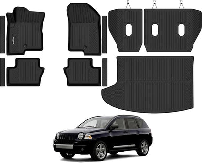 Floor Mats for 2007-2016 Jeep Compass/Patriot Accessories | for 2007-2012 Dodge Caliber Trunk Mat & Backrest Protector & Door Sill Guard All Weather TPE Interior Floor Liners by Bingoliner