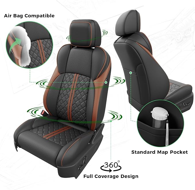 RIDEPOSH Custom Leather Seat Covers for Toyota Tacoma Double Cab 2024-2026 | full set, BKbrown, OEM fit, premium waterproof leather, anti-slip, extra pockets, long-term durability, airbag compatible - Image 3