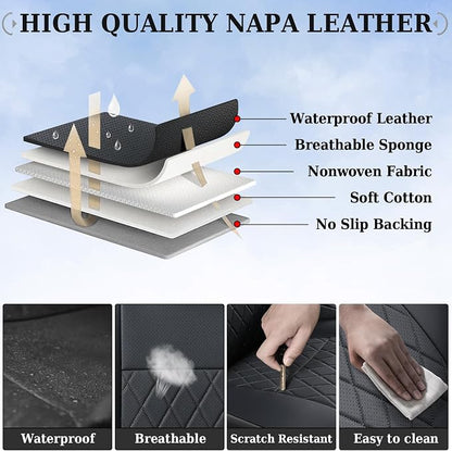Coverado Tacoma Seat Covers Full Set, Faux Leather Car Seat Covers Custom Fit for 2005-2023 Toyota Tacoma Double & Crew Cab SR SR5 Limited TRD Sport/Pro/Off Road Toyota Tacoma Accessories (Black) - Image 7