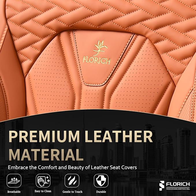 Seat Covers, Leather Car Seat Covers Front Seats, Automotive Seat Covers Waterproof Car Seat Cushion Orange Seat Cover Protector Universal Fit for Most Cars Trucks SUVs - Image 4
